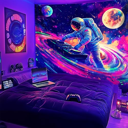 NYZE Blacklight Tapestry Music Wall Tapestry Art Party Banner Colourful Poster Design Tapestries for Hip Hop College Dorm Room Bedroom Wall Decor 79in×59in - color: Astronaut F, size: 79"L x 59"W