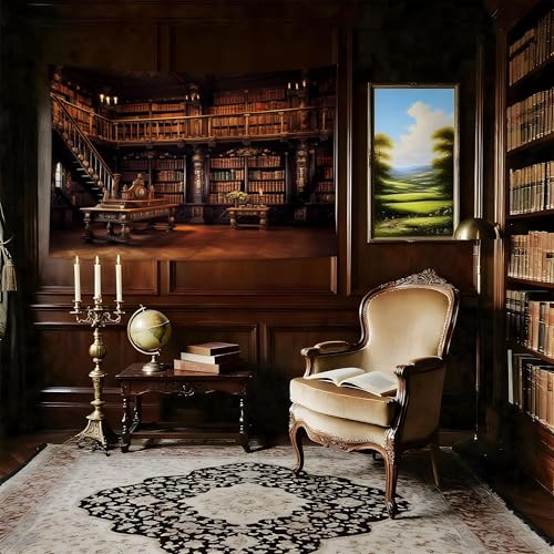 QGHOT Medieval Bookshelf Tapestry Vintage Library Bookcase Tapestry Wall Hanging Victorian Office Zoom Video Backdrop Old Books for Study Room Bedroom Living Room Decor 59.1" x 39.1" - color: H, size: 39.1"L x 59.1"W