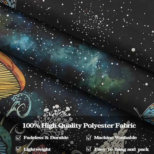 Accnicc Hippie Mushroom Forest Tapestry Fantasy Starry Night Moon Pine Tree Wall Tapestry for Bedroom Aesthetic Butterfly Small Tapestries Wall Hanging for Dorm Living Room Decor 60 × 44 Inch - color: Black Cyan, size: 60"L x 44"W