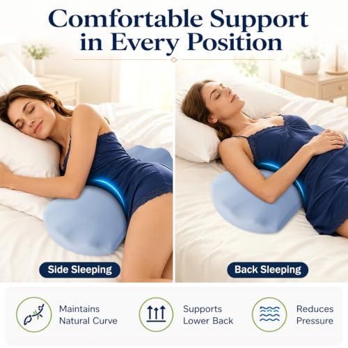 Fledano Lumbar Pillow for Sleeping, Lumbar Support Pillow for Bed for Back Pain Relief, Memory Foam Lower Back Pillow for Bed, Back Support Pillow for Side & Back Sleepers, Washable Cover - color: 01-blue