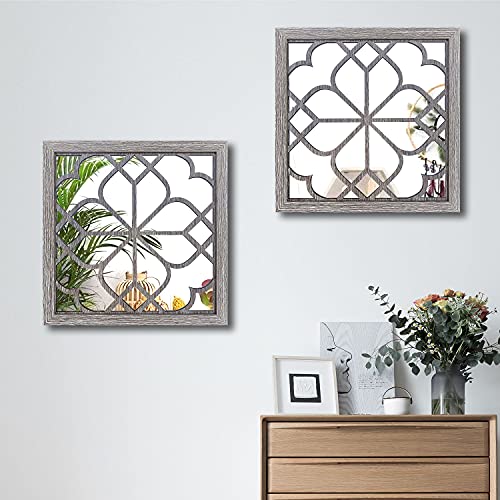 Wocred 2 PCS Square Wall Mirror,Gorgeous Rustic Farmhouse Accent Mirror,Barn Wood Color Entry Mirror for Bathroom Renovation,Bedrooms,Living Rooms and More(20”x20”) - color: Barn Wood Square, size: 20x20 inch - 2 PCS