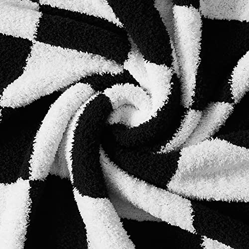 WRENSONGE Checkered Throw Blanket, Black and White Soft Cozy Fluffy Warm Hand Made Throw Blankets for Couch, Sofa, Chair, Bed, Camping, Picnic, Travel Lightweight Bed Blanket - 50"*70" - color: Black White, size: Throw-XL(50"x 70")