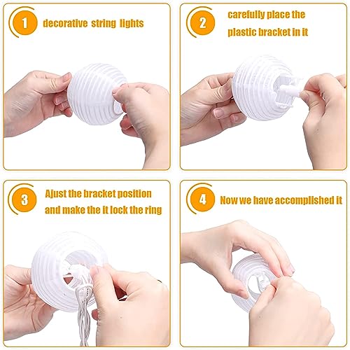 Vigdur Lantern String Lights Waterproof Connectable Nylon Hanging Lantern String Lights Plug in White Decorative Lights for Patio Wedding Party Bedroom Indoor Outdoor Use,9.84FT - color: White