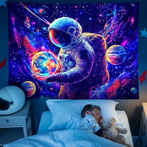 NYZE Astronaut Space Tapestry for Bedroom, Glow in the Dark Room Decor Wall Tapestries, Cool Galaxy Planet Wall Hanging, Wall Hanging for Men Guys Gamer Room Dorm Living Room 90in x 70in - color: A-Astronaut, size: 90"L x 70"W