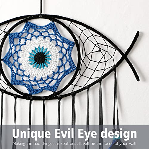 Dremisland Evil Eye Dream Catcher-Blue Black Dream Catchers Handmade Feather Evil Eye Wall Hanging Ornament Home Decor for Bedroom Livingroom Yard, Blessing Craft Gift Bring Good Luck (Blue-Black) - color: Blue-black
