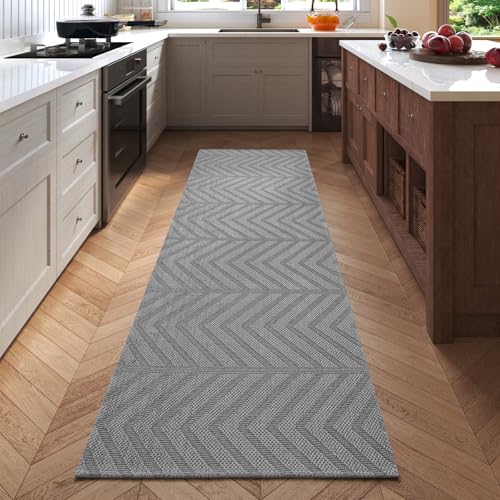 2x6 Ft Runner Rug for Hallway, Washable Long Kitchen Runner Non Slip Rubber Backed, Low Profile Hallway Mat for Laundry Room Entryway, Easy Clean Woven Carpet, Grey - color: Grey-c, size: 2' x 6'