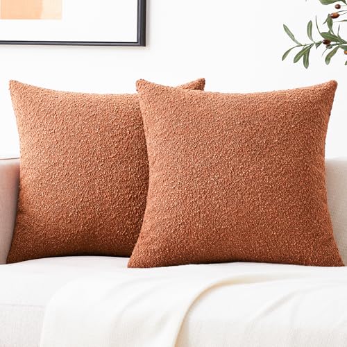 Mixhug Decorative Boucle Throw Pillow Covers, Rust, 18 x 18 Inches, Pack of 2 - Textured Boho Pillow Covers for Couch and Bed - color: Rust, size: 18" x 18" (Pack of 2)