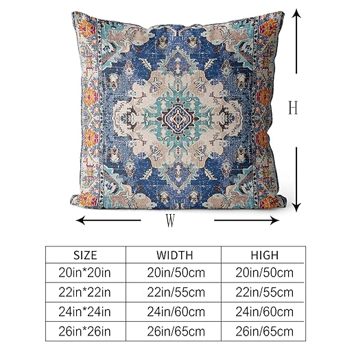Snycler Boho Throw Pillow Covers 22x22 inch Set of 2 Boho Rug Carpet Double Sided Pattern Cotton Soft Pillow Case Cushion Cover Pillowcase for Couch Sofa Bed Decorative (Blue) - color: Boho-1, size: 22" x 22" (Pack of 2)
