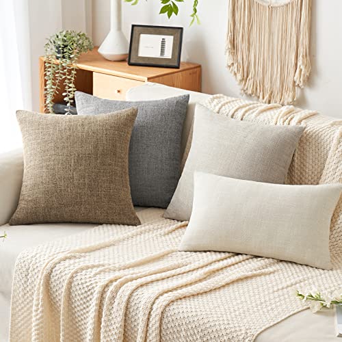 MIULEE Pack of 2 Decorative Linen Burlap Pillow Covers Farmhouse Boho Accent Pillowcases for Sofa Car Couch Bedroom Living Room Decor 18x18 Inch Brown - color: Brown, size: 18" x 18" (Pack of 2)
