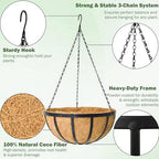 4 Pack 12 Inch Round Hanging Basket with Coco Liners， Metal Hanging Baskets for Plants Outdoor， Hanging Planter with Chain Garden Products for Outdoor, Porch, Lawn, Garden - size: 12 Inch