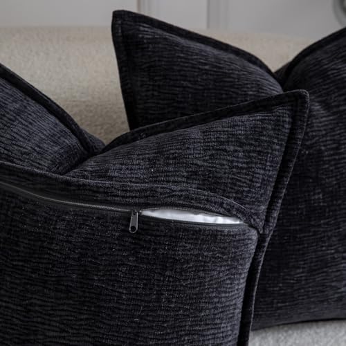 MADIZZ Pack of 2 Decorative Throw Pillow Covers Soft Chenille Throw Pillows Solid Textured Cushion Covers for Couch Sofa Bedroom Living Room 20x12 Inch, Black - color: Black, size: 20" x 12" (Pack of 2)