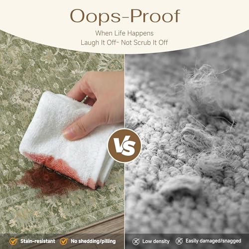 HUGEAR 6x9 Washable Vintage Area Rug Green Neutral Distressed Low Pile Non Slip Soft Carpet Indoor Throw Rug for Living Room Bedroom Dining Room Home Office - color: Green, size: 6' x 9' (Rectangular)