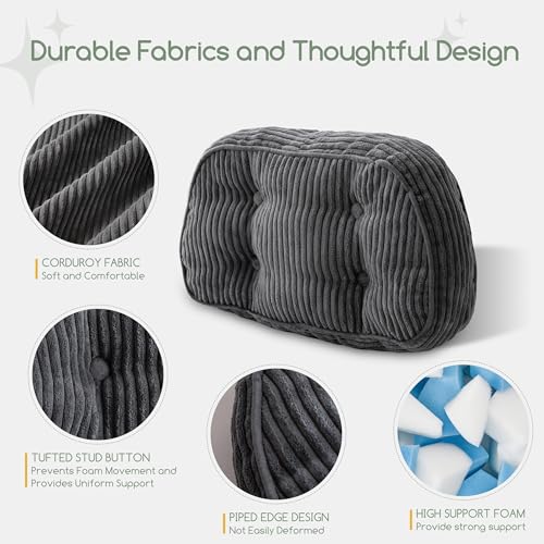 HIGOGOGO Lumbar Support Pillow for Recliner Chair/Accent Chair/Couch/Office Chair, Tufted Corduroy Back Support Cushion for Elderly, Recliner Cushions for Back Rest, Pain Relief, Reading, Dark Grey - color: Dark Grey