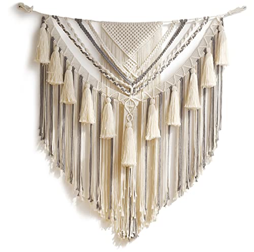 Jakalin Large Macrame Wall Decor Panels Handmade Wall Art Home Living Room Bedroom Decor 47" Wx 55" L - color: Grey