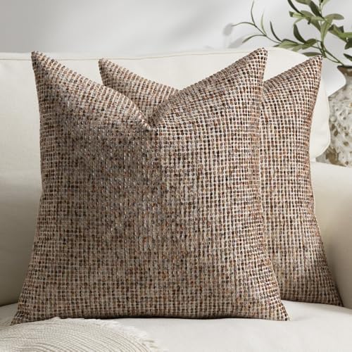 Pack of 2 Neutral Throw Pillow Covers 18x18 Boho Textured Dots Stripe Chenille Square Decorative Pillow Cases Accents for Living Room Couch Bed Farmhouse Home Decor, Brick Red - color: Brick Red, size: 18" x 18" (Pack of 2)