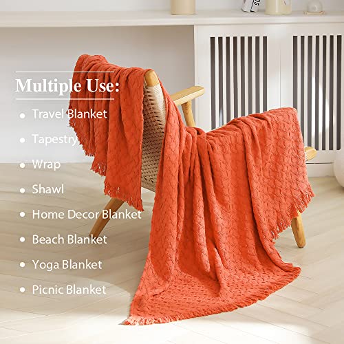 Simple&Opulence 100% Cotton Throw Blanket for Couch, Bed, Waffle Weave Knit Blanket with Tassels, Soft Lightweight Pre-Washed Breathable Comfy Blanket Farmhouse Decor for All-Season(Red) - color: B-red
