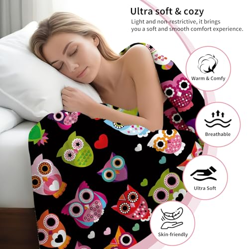 Throw Blanket for Couch, 300GSM Warm Soft Cozy Flannel Blanket, Cute Blanket for All Seasons Bedroom Home Decor Gifts, Colorful Boho Owls 50x60 Inches - color: Colorful Boho Owls