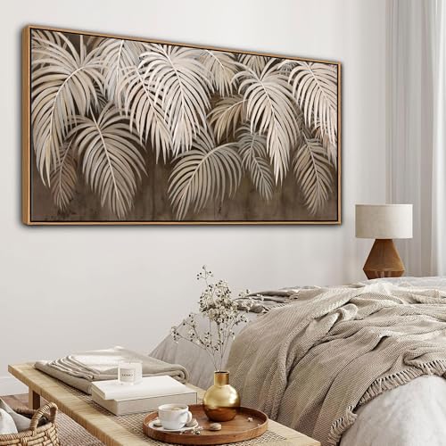 Boho Wall Art - Modern Minimalist Brown Canvas Artwork,Neutral Pictures for Living Room Textured Large Wall Art for Bedroom Wall Decor Framed Paintings 24×48IN - color: Brown, size: 48"L x 24"W