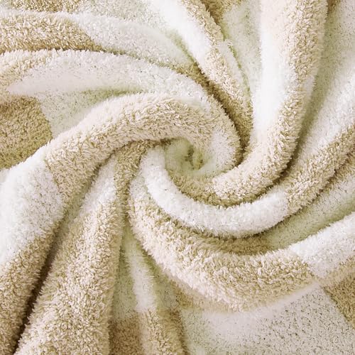 WRENSONGE Checkered Throw Blanket, Beige Soft Cozy Fluffy Warm Hand Made Throw Blankets for Couch, Sofa, Chair, Bed, Camping, Picnic, Travel Lightweight Bed Blanket - 50"*60" - color: Beige, size: Throw (50"x 60")