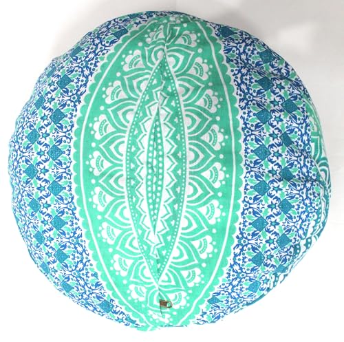 INDIAN CRAFT CASTLE ICC Mandala Barmeri Large Floor Pillow Cover Cushion Meditation Seating Ottoman Throw Cover Hippie Decorative Zipped Bohemian Pouf Ottoman Cases Green Ombre 18" Round - color: Green, size: 18"D x 18"W x 5"H