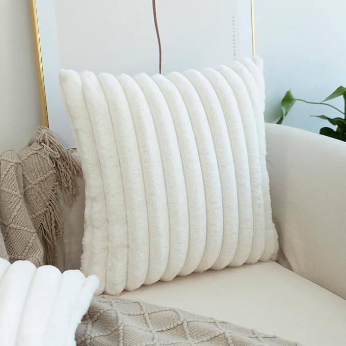 JOJUSIS Pack of 2 Faux Fur Plush Decorative Throw Pillow Covers Couch Cushion Case Soft Pillowcases (White, 22 x 22-Inch)