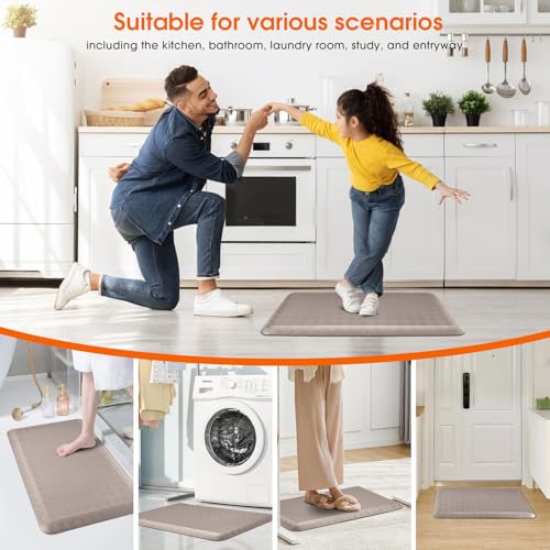 4/5 Inch Extra Thick Kitchen Mats for Floor,Non Slip Anti Fatigue Kitchen Rugs,Waterproof Stain Resistant Sink Mat,Cushioned Standing and Comfort Mats for Office (17"x28" Khaki) - color: Khaki, size: 28"L x 17"W x 0.8"Th