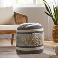Foamma Pouf Ottoman Dark Blue, 16"x16"x16" - Cylindrical Ottoman Foot Rest for Living Room and Bedroom, Pouf Footstool, Foot Rest for Couch, Boho Furniture for Home - color: White + Dark Blue