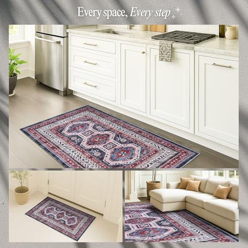 Fame Rugs Modern Oushak Rug 2x3, Vintage Turkish Navy Blue Oriental Antique Inspired Area Rugs, Washable Foldable Luxury Living Room Bedroom (388NB, 2' x 3') - color: 400rn, size: 2' x 3' (Rectangular)