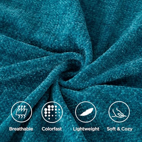 BATTILO HOME Teal Blue Chenille Throw Blanket for Couch, Soft Cozy Textured Knit Throw Blanket with Handmade Fringe Tassels, Lightweight Decorative Farmhouse Blanket for Sofa Bed Chair, 50"x60" - color: Teal