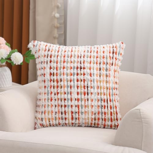 LUOYEHK Boho Throw Pillow Covers 18x18 Inch Set of 2 Chenille Tufted Pillowcase Farmhouse Neutral Cushion Covers for Couch Sofa Bed Living Room, Orange Red - color: Orange Red, size: 18" x 18" (Pack of 2)