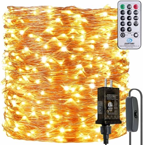 132 Feet 400 LEDs Copper Wire String Lights with Switch, Christmas Lights Indoor Decoration for Party Wedding Bedroom, Fairy Lights Plug in with Remote, 8 Scene Modes, Dimmable Warm White - size: 132 Feet
