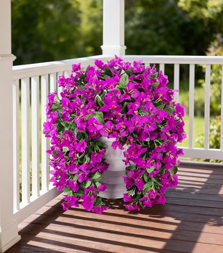 Faux Bougainvillea Artificial Flowers Plants for Outdoors Outside Decoration, 2 pcs Purple Fake Flowers UV Resistant Look Real Silk Long Trailing Vines for Front Door Porch Planter Urn Patio Garden - color: Purple
