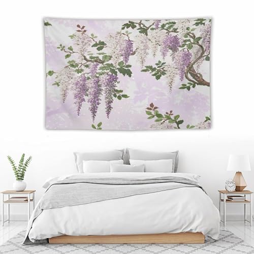 HZOHNAGO Lavender Flower Tapestry Fantasy Purple Floral Green Leaves Botanical Pattern Printed Wall Tapestry Wall Hanging for Bedroom Living Room Dorm 60" W x 40" H - color: Lavender-1, size: 60"L x 40"W