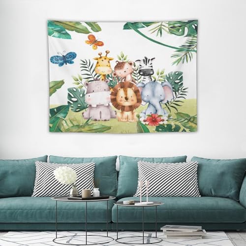 Kurtect Jungle Safari Tapestry,for Kids Boys Girls Watercolor Cartoon Forest Animals Tropical Leaf Tapestries for Party Beach Picnic Blankets Tablecloths Living Room Wall Deocr, 30x40 in - color: style-3, size: 40"L x 30"W