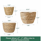 Seagrass Planter Basket 3 Set Handmade Woven Basket Indoor Outdoor Storage Basket Flower Pot Container with Waterproof Plastic Liner for Houseplants Succulents Orchid Modern Home Decor Brown