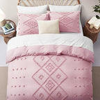 Oli Anderson Tufted Duvet Cover King Size, Soft and Lightweight Duvet Covers Set for All Seasons, 3 Pieces Boho Embroidery Shabby Chic Bedding Set (Pink, King, 104" x 90") - color: Pink, size: King(104"×90")