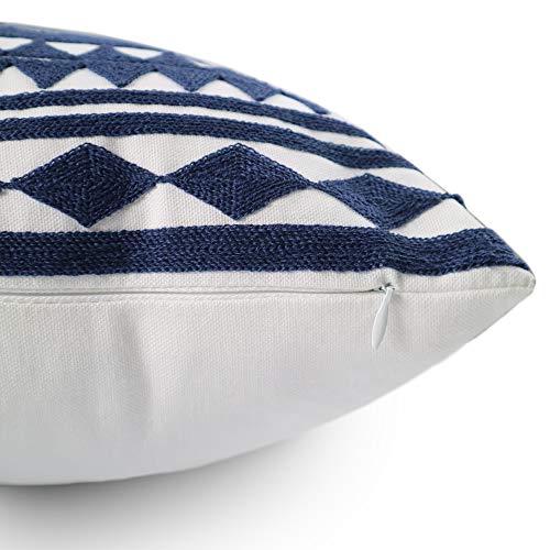 Embroidery Throw Pillow Cover 18x18 Home Décor Navy Blue Geometric Cushion Cover Diamond Triangle Pillow Case Floor Pillow Cover for Couch Sofa Chair 100% Cotton 45x45cm, 1 Piece - color: Navy Blue Geometric Diamonds