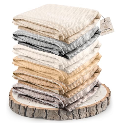 Cashmere Blanket – Hand Woven 100% Pure Wool Throw Blanket, 135 x 270 cm – Herringbone Pattern Cozy, and Soft Blanket for Bed, Sofa, or Couch - Made in Nepal - color: White Grey