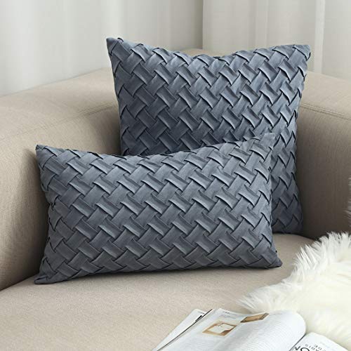 vctops Boho Basket Weave Pattern Decorative Throw Pillow Cover Super Soft Suede Solid Square Accent Cushion Case for Couch Sofa Car (Grey Blue,18"x18") - color: Grey Blue, size: 18" x 18" (Pack of 1)