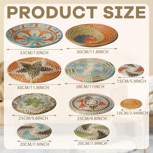 Tatuo 11 Pcs Boho Wall Basket Decor Bulrush Woven Wall Hanging Art Round Farmhouse Rustic Handmade Wicker for Summer Home, Bedroom, Living Room, Kitchen Decorations, Multi Sizes(Farmhouse) - style: Farmhouse