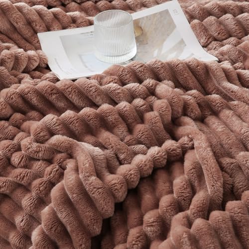 Chocolate Throw Blanket for Couch Sofa 50x60 inches Striped Fleece Blankets Room Home Decor Lightweight Plush Soft Cozy Gifts for Women Mom Girls - color: Chocolate, size: Throw(50"x60")