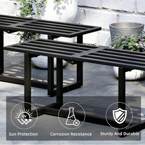 Plant Stand Indoor Outdoor, Foldable Metal Plant Shelf for Multiple Pots, Mid Century Slatted Bench for Patio Garden, Heavy Duty Capacity 330 lbs 2 Pack Black