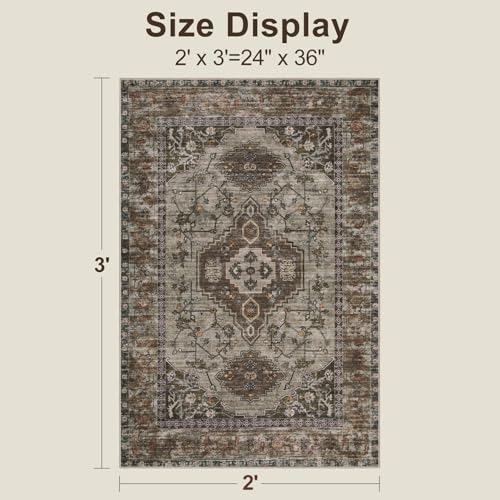 Tangsoo Washable Entryway Rugs 2x3 Vintage Non Slip Small Area Rug, Indoor Front Door Rug, Print Distressed Door Mat Indoor Entrance Soft Low Pile Throw Rug for Entry Kitchen Bedroom Grey - color: Grey/Taupe, size: 2' X 3' (Rectangular)