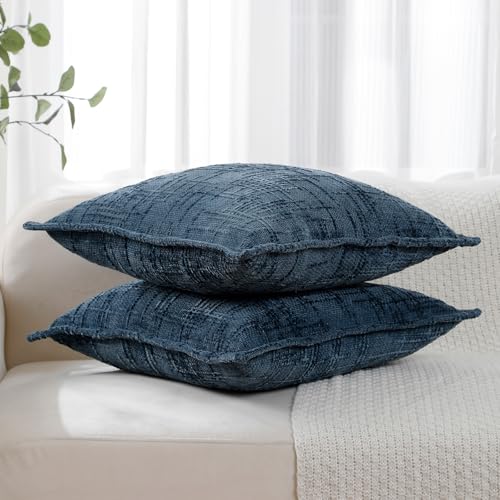 HPUK Fall Chenille Soft Throw Pillow Covers 18x18 Set of 2, Accent Cushion Covers for Living Room, Bedroom, Decorative Solid Color Pillow Covers for Couch, Sofa, Chair, Dusty Blue - color: Chenille-dusty Blue, size: 18" x 18" (Pack of 2)