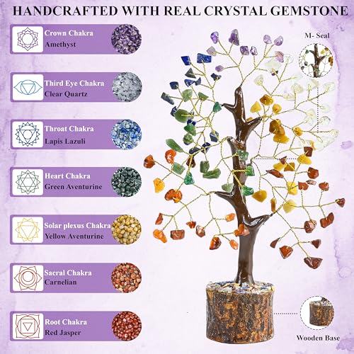 Crocon® 7 Chakra Crystal Tree of Life, Unique Gifts for Women, Meditation, Office Desk Decor, Healing Crystals Tree Gift for Women | House Warming Gift New Home Decoration Present Sister Mom Grandma - color: 001x (7 Chakra Tree)