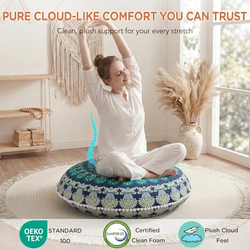 Codi Meditation Floor Pillow Set of 2, Round Large Pillows Seating for Adults and Teens, Bohemian Mandala Circle Cushions for Outdoor Fireplace Yoga Living Room, 32 Inch, Memory Foam Added, Green - color: Round | Green, size: 2 Count (Pack of 1)