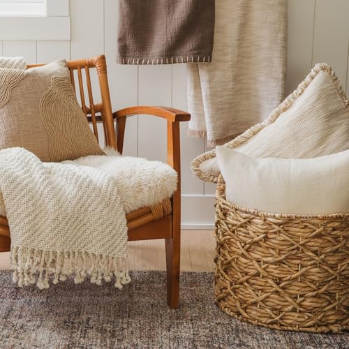 Calm Cloud Knit Throw Blanket 55x60, Soft Grey 100% Cotton Decorative Sofa and Bed Blanket, Lightweight All-Season Throw, Handwoven in India, Oeko-TEX Certified, Sofa Accent - color: White, size: Throw (55" x 60")