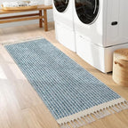Lahome Belle Boho Kitchen Runner Rugs, 2x6 Laundry Room Rug Lightweight Bathroom Runner Woven Cotton Throw Mat with Tassels, Farmhouse Washable Blue Rug Low Pile Runners for Hallways Entry - color: Blue/Multi, size: 2' x 6' (Runner)