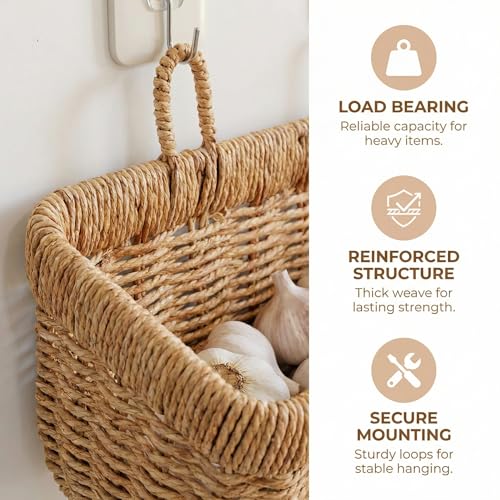 11 inches Wall Hanging Baskets Woven Basket Boho Style Fruit Basket Storage Baskets for Organizing Home Kitchen Garden Plants Hanging Decoration