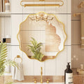 Kelly Miller 28 Inch Gold Round Wavy Mirror, Large Scalloped Edge Decorative Wall Mirror for Bathroom Bedroom Living Room Entryway Vanity Fireplace - size: 28"L x 28"W